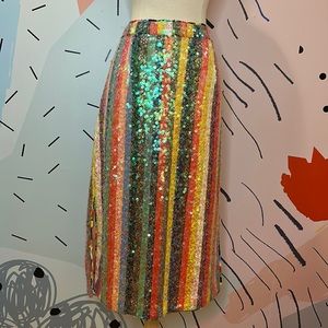 Anthropologie Maeve multi-color striped lace with sequins midi pencil skirt